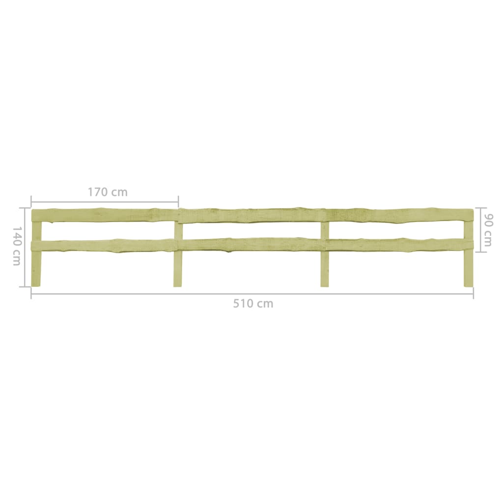 vidaXL 2-Rail Garden Fence Impregnated Pinewood 90x510 cm