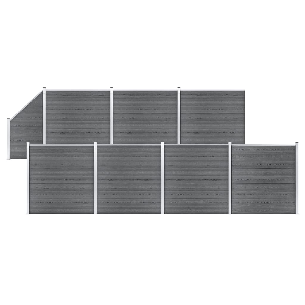vidaXL WPC Fence Set 7 Square + 1 Slanted 1311x186 cm Grey