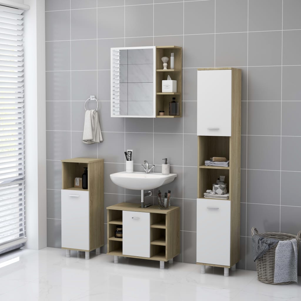 vidaXL Bathroom Mirror Cabinet White and Sonoma Oak 62.5x20.5x64 cm Engineered Wood