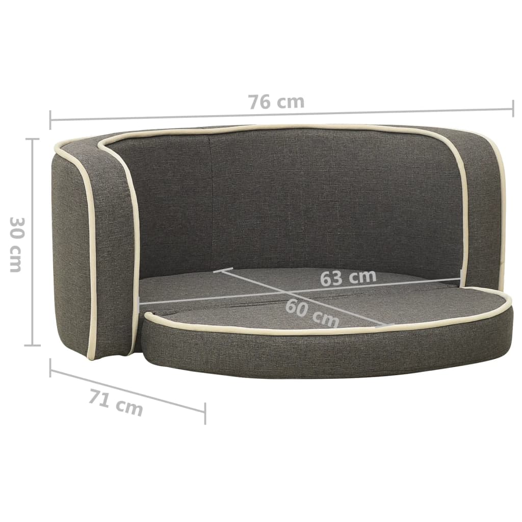 vidaXL Foldable Dog Sofa Grey 76x71x30 cm Linen Washable Cushion