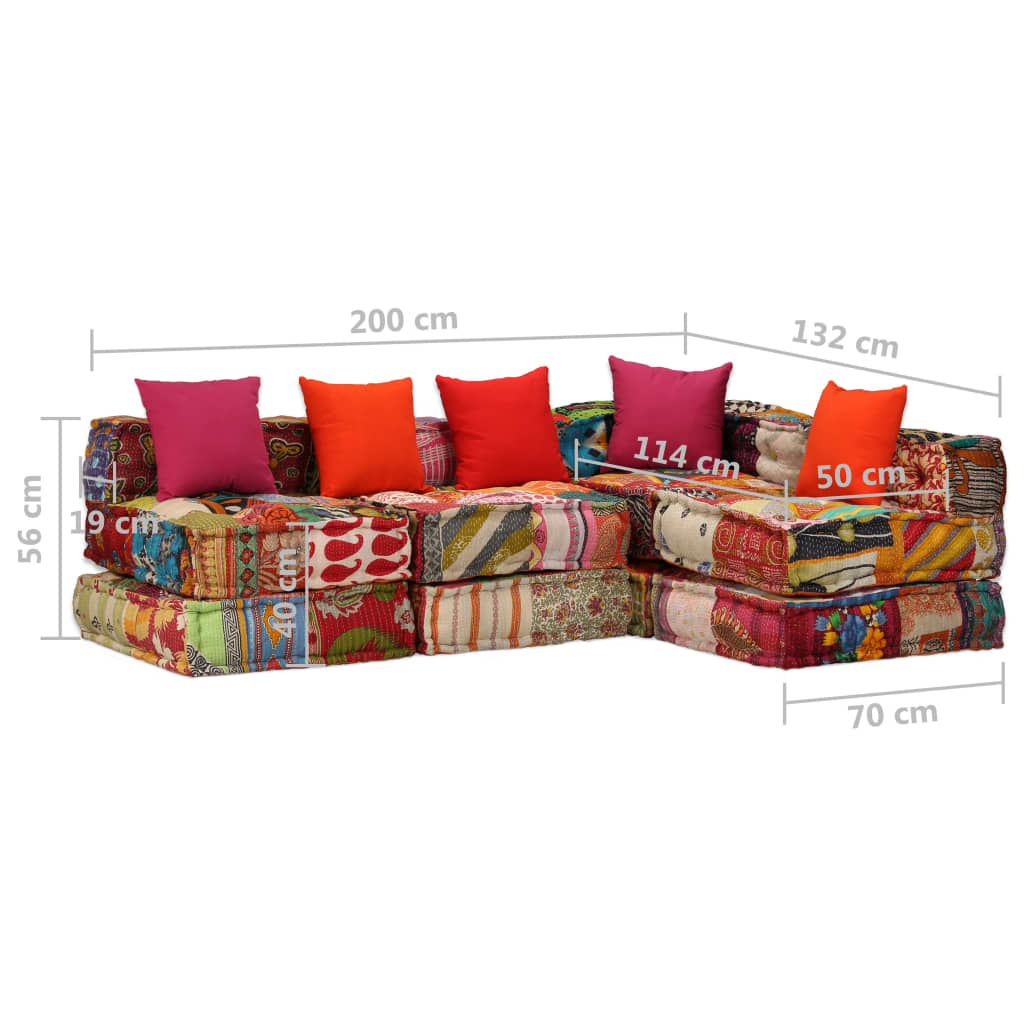 vidaXL Modular Sofa Set 16 Pieces Fabric Patchwork