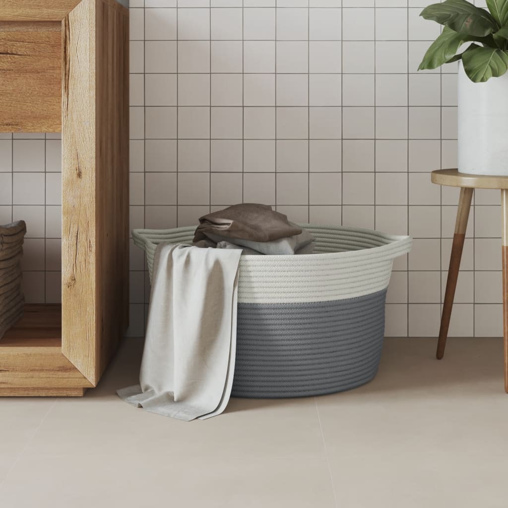 vidaXL Storage Basket Grey and White Ø40x25 cm Cotton