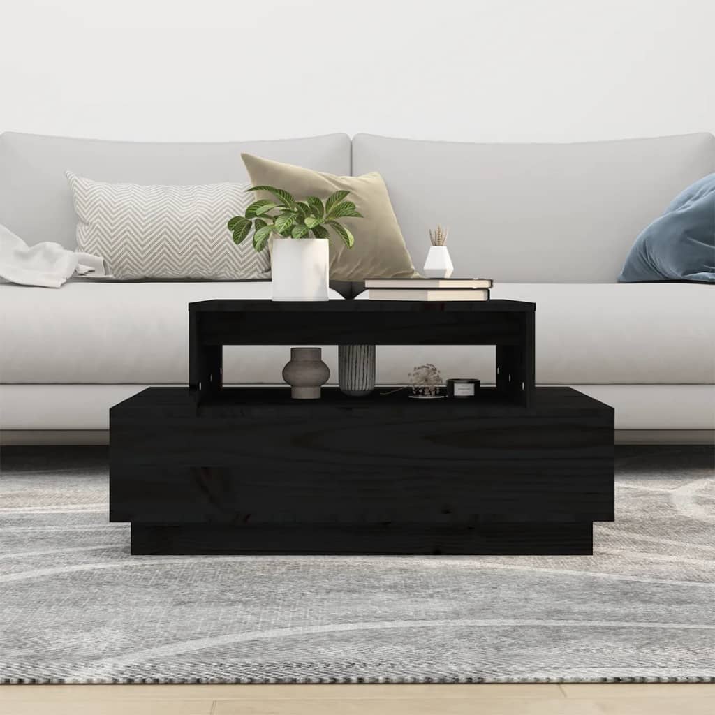 vidaXL Coffee Table Black 80x55x40.5 cm Solid Wood Pine
