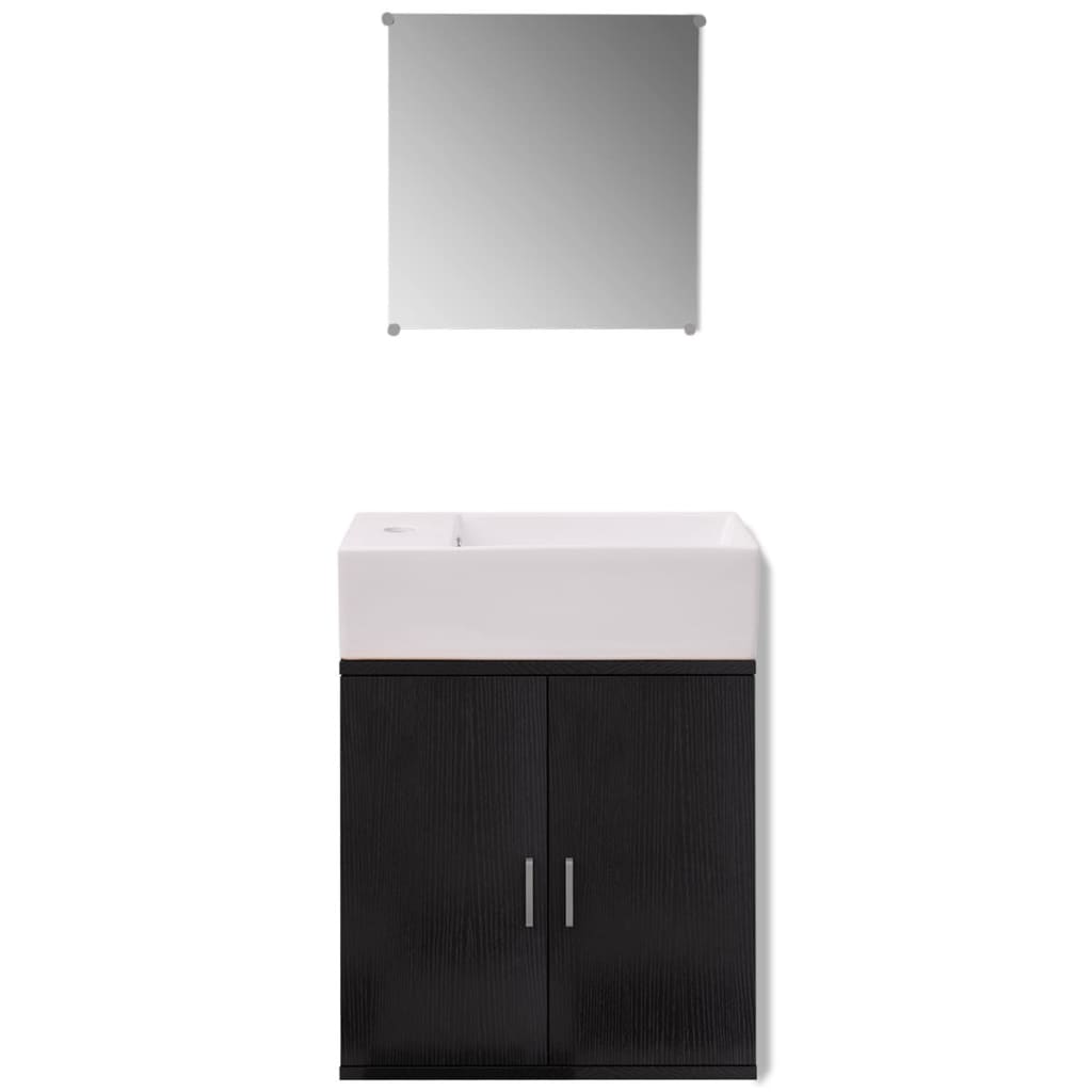 vidaXL Three Piece Bathroom Furniture and Basin Set Black