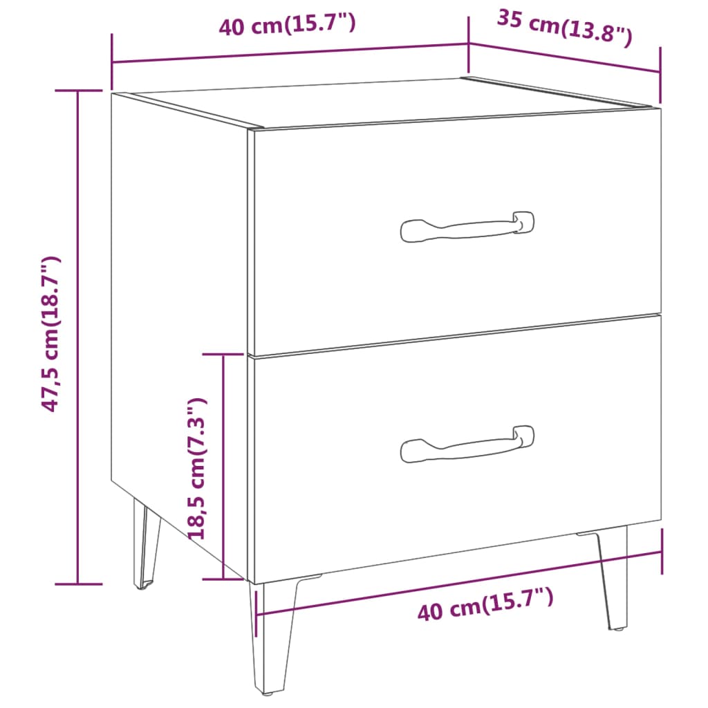 vidaXL Bedside Cabinet White 40x35x47.5 cm