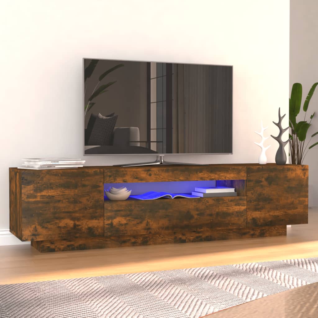 vidaXL TV Cabinet with LED Lights Smoked Oak 160x35x40 cm