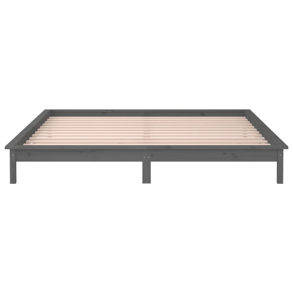 vidaXL LED Bed Frame Grey 140x190 cm Solid Wood