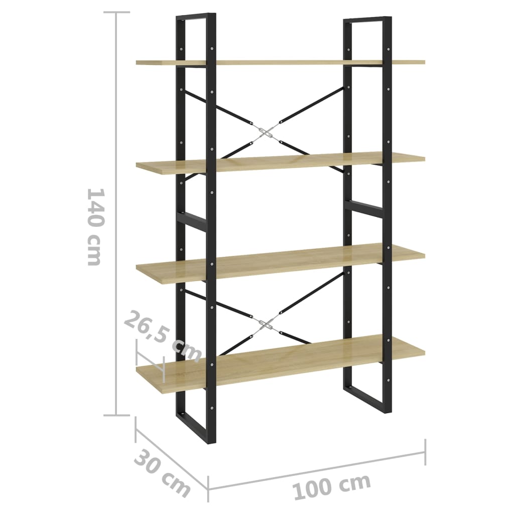 vidaXL 4-Tier Book Cabinet Sonoma Oak 100x30x140 cm Engineered Wood