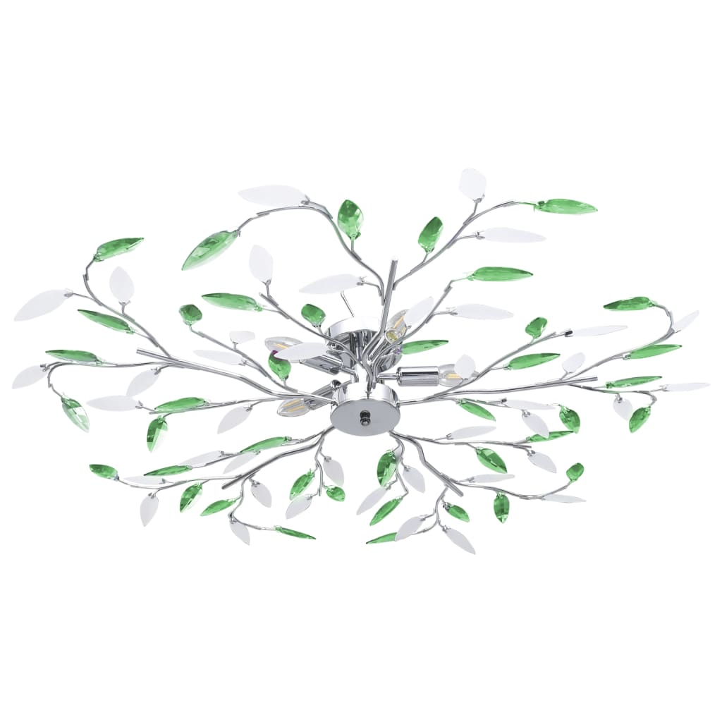 vidaXL Ceiling Lamp with Acrylic Crystal Leaf Arms for 5 E14 Bulbs Green