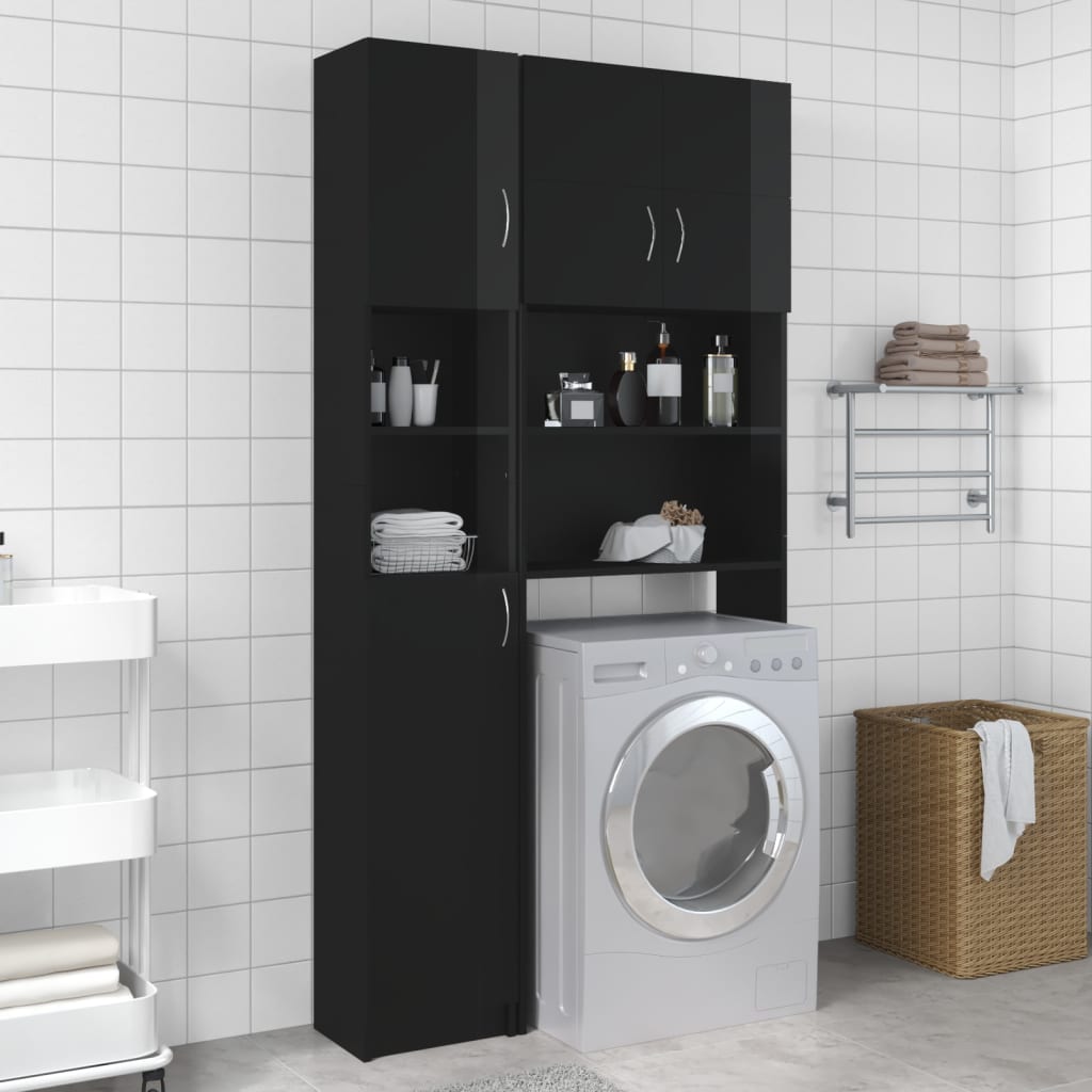 vidaXL Bathroom Cabinet High Gloss Black 32x25.5x190 cm Engineered Wood