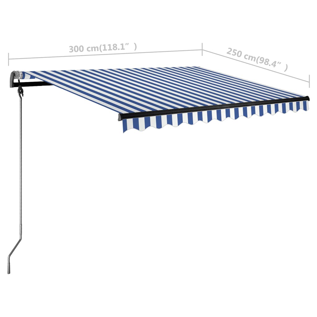 vidaXL Freestanding Manual Retractable Awning 300x250 cm Blue/White