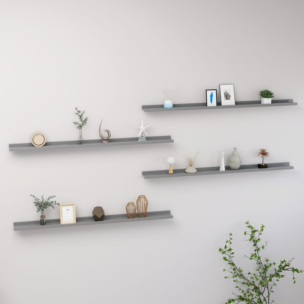 vidaXL Wall Shelves 4 pcs Grey 115x9x3 cm