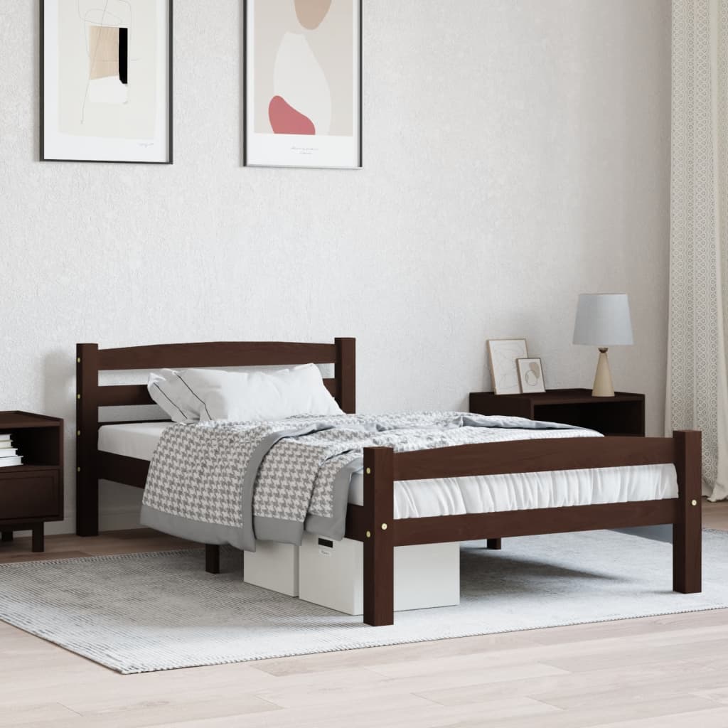 vidaXL Bed Frame Dark Brown Solid Pinewood 100x200 cm