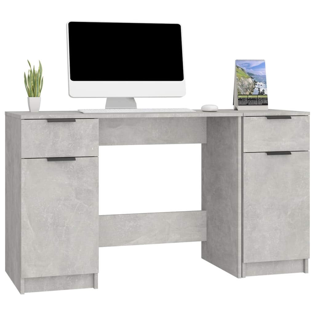 vidaXL Desk with Side Cabinet Concrete Grey Engineered Wood