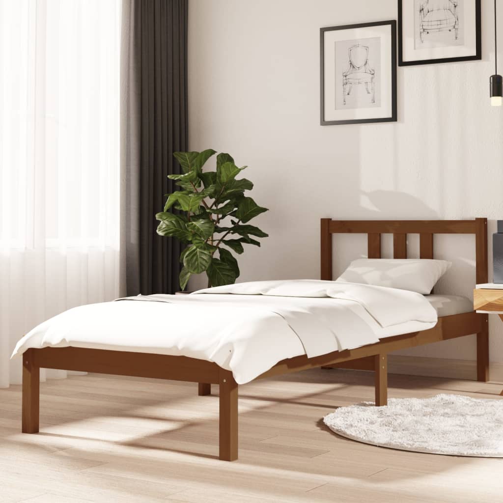 vidaXL Bed Frame Honey Brown Solid Wood 75x190 cm Small Single