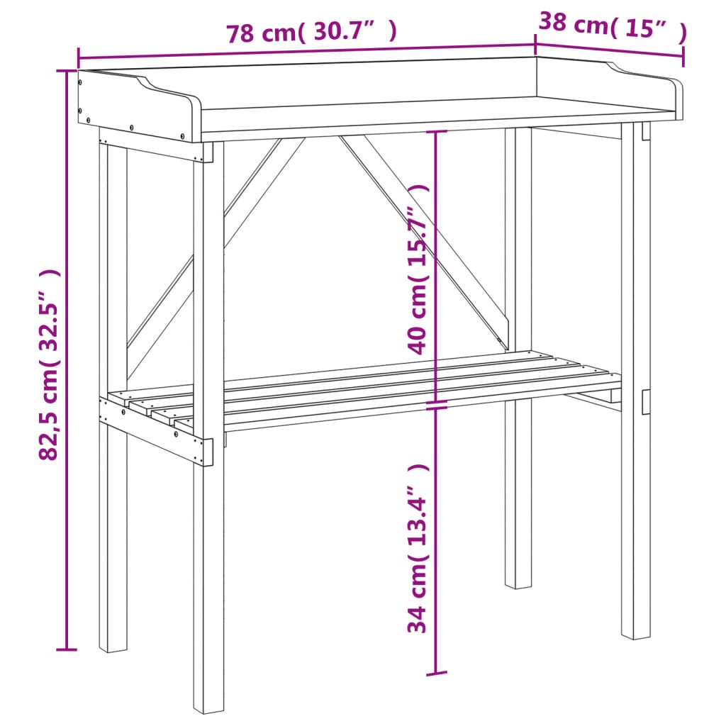 vidaXL Plant Table with Shelf 78x38x82.5 cm Solid Wood Fir