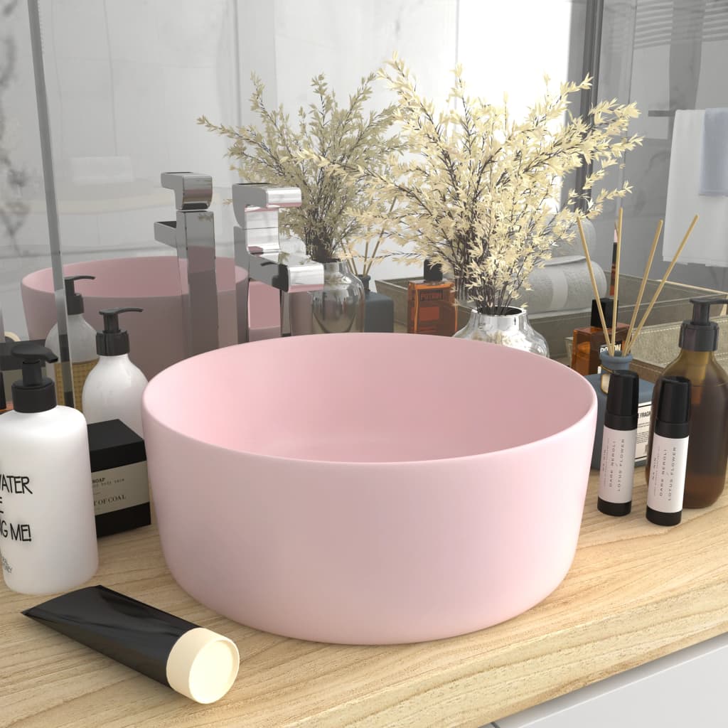 vidaXL Luxury Wash Basin Round Matt Pink 40x15 cm Ceramic