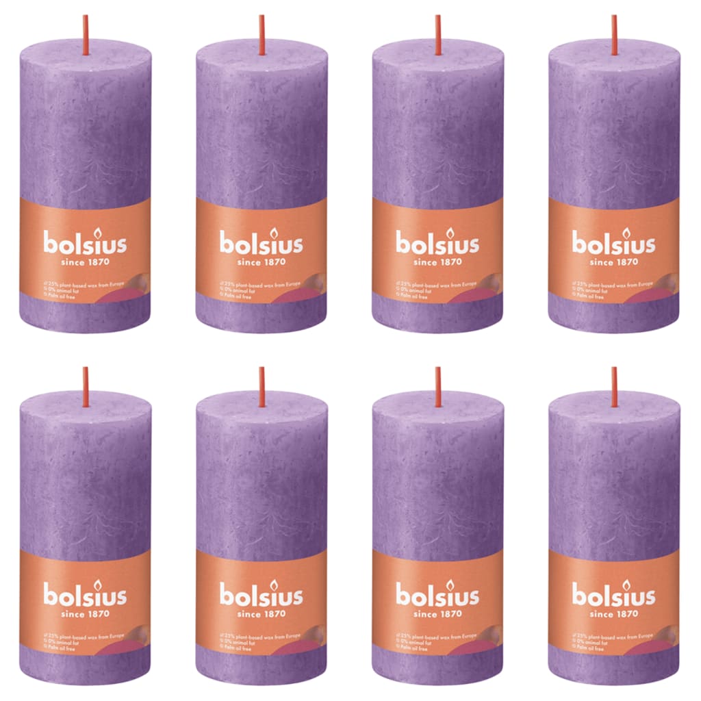 Bolsius Rustic Pillar Candles Shine 8 pcs 100x50 mm Vibrant Violet