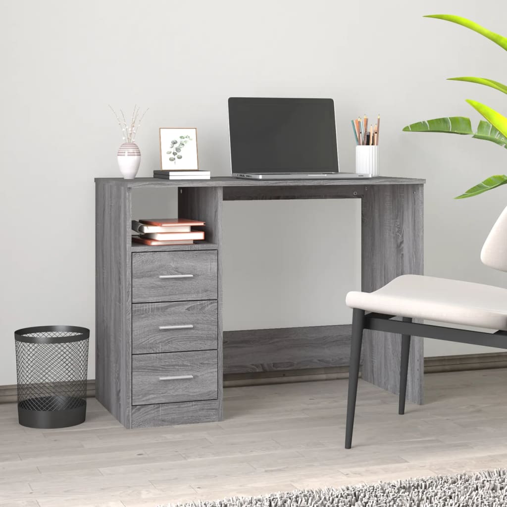 vidaXL Desk with Drawers Grey Sonoma 102x50x76 cm Engineered Wood