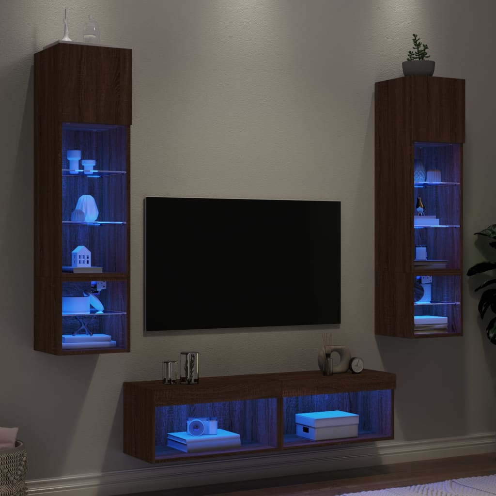 vidaXL 6 Piece TV Wall Units with LED Brown Oak Engineered Wood