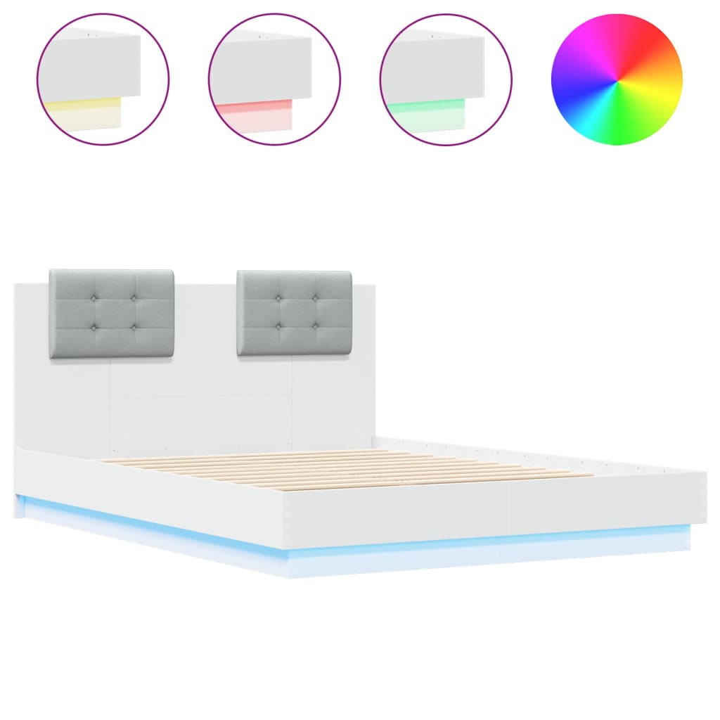 vidaXL Bed Frame with Headboard and LED Lights White 140x190 cm