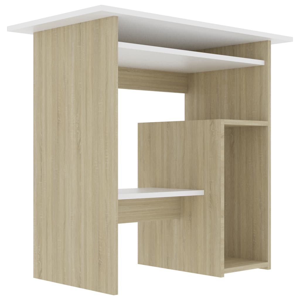 vidaXL Desk White and Sonoma Oak 80x45x74 cm Engineered Wood