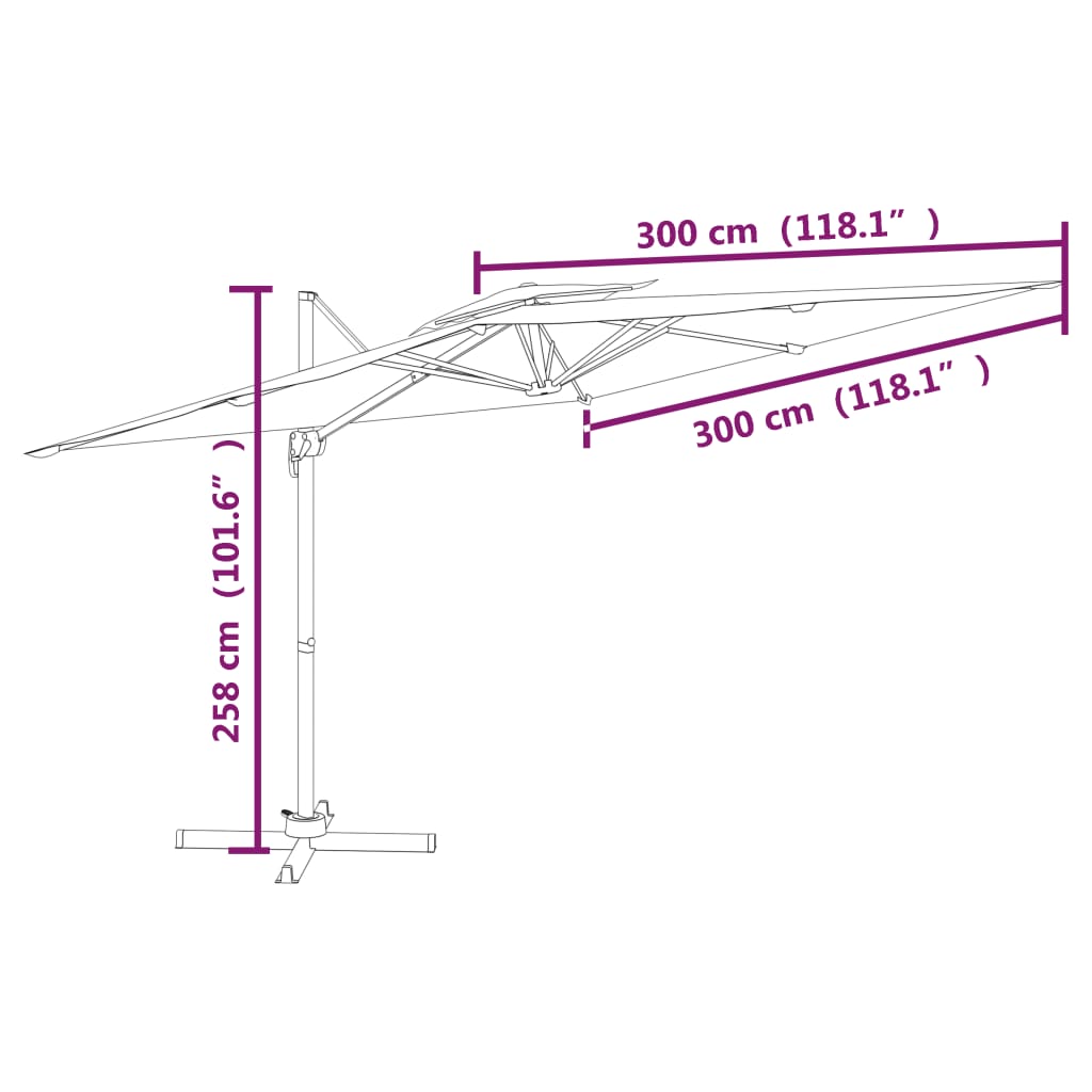 vidaXL Double Top Cantilever Umbrella Terracotta 300x300 cm