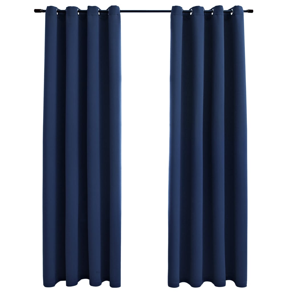 vidaXL Blackout Curtains with Metal Rings 2 pcs Blue 140x175 cm