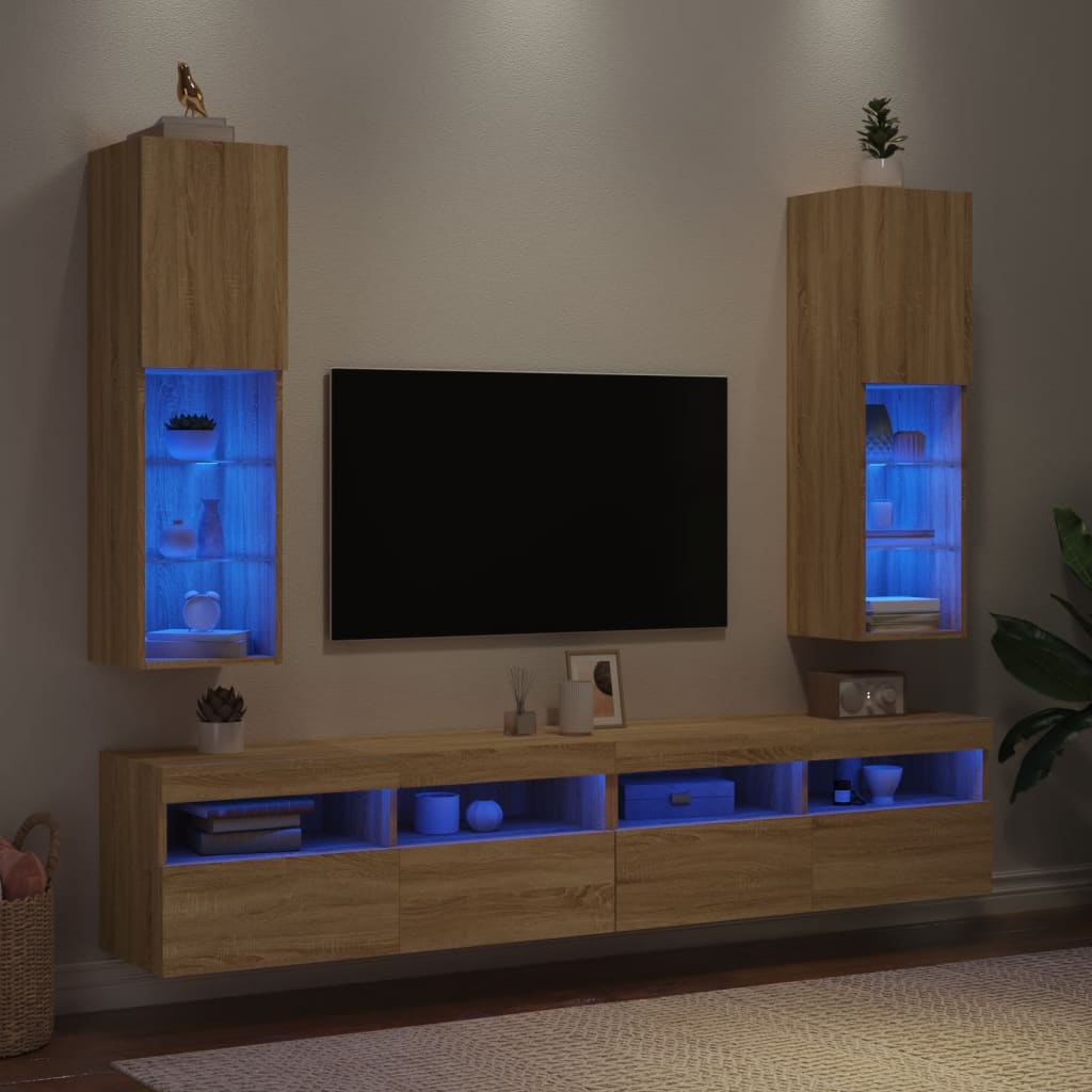 vidaXL TV Cabinets with LED Lights 2 pcs Sonoma Oak 30.5x30x102 cm