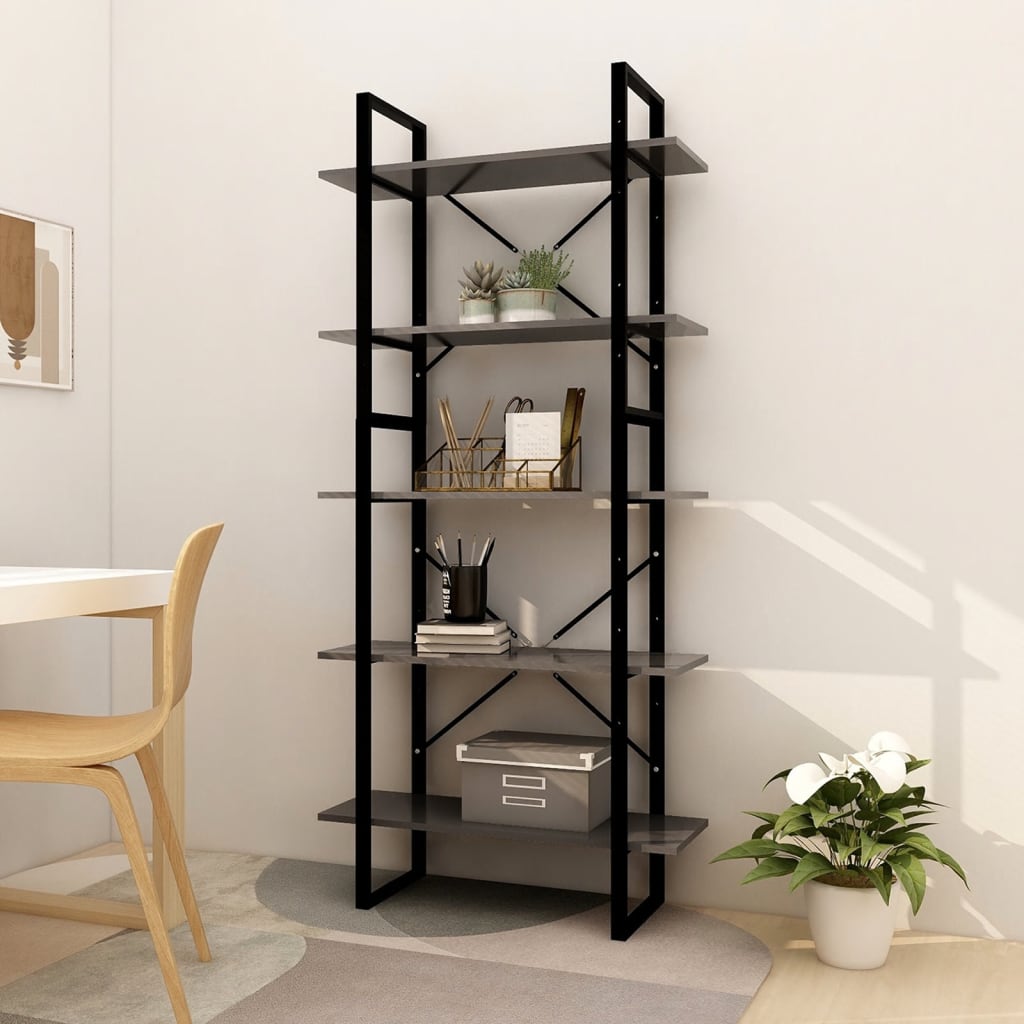 vidaXL 5-Tier Book Cabinet Grey 80x30x175 cm Engineered Wood