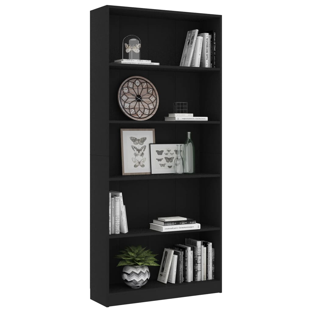 vidaXL 5-Tier Book Cabinet Black 80x24x175 cm Engineered Wood