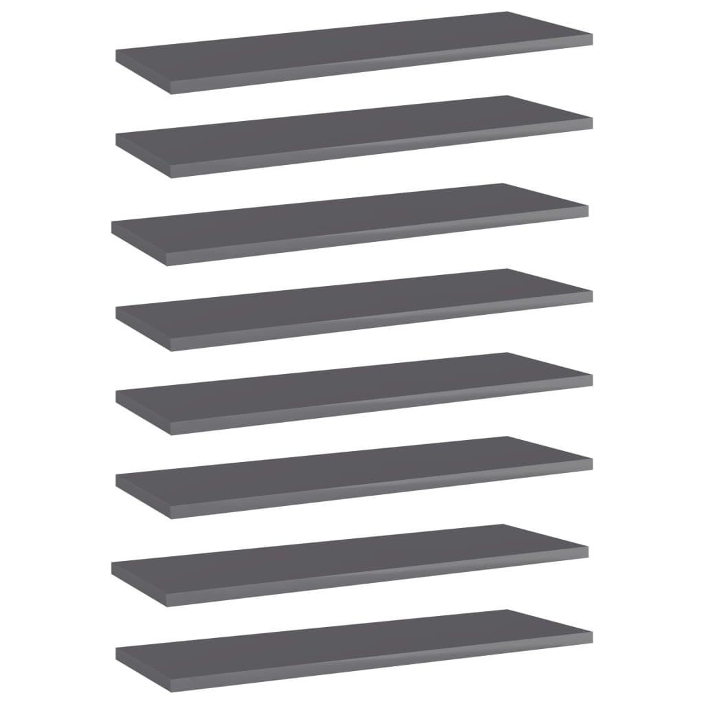 vidaXL Bookshelf Boards 8 pcs High Gloss Grey 60x20x1.5 cm Engineered Wood