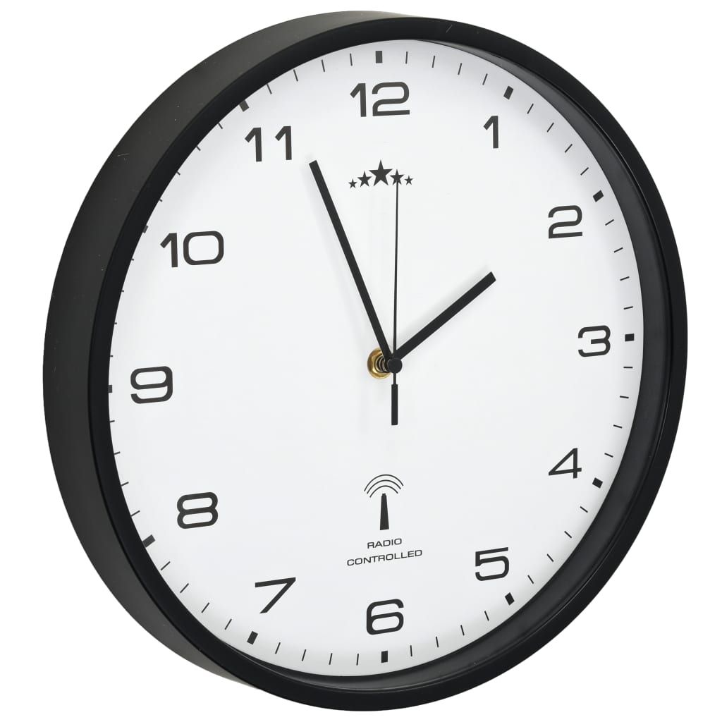 vidaXL Radio Controlled Wall Clock Quartz Movement 31 cm White & Black
