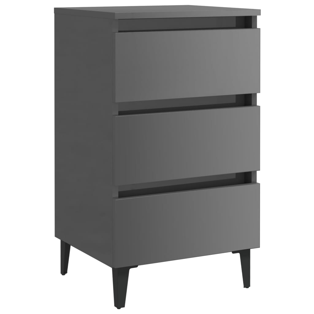 vidaXL Bed Cabinet with Metal Legs 2 pcs High Gloss Grey 40x35x69 cm