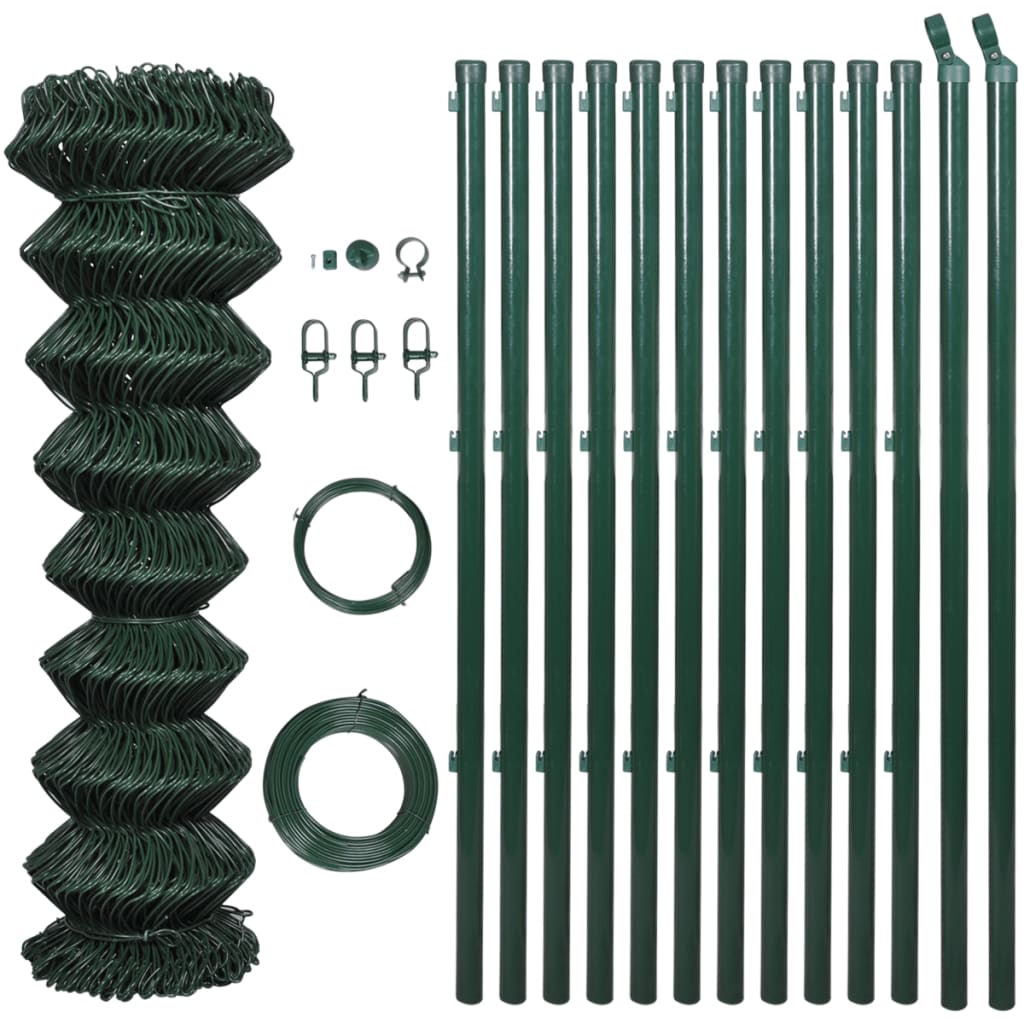 vidaXL Chain Link Fence with Posts Steel 0,8x15 m Green