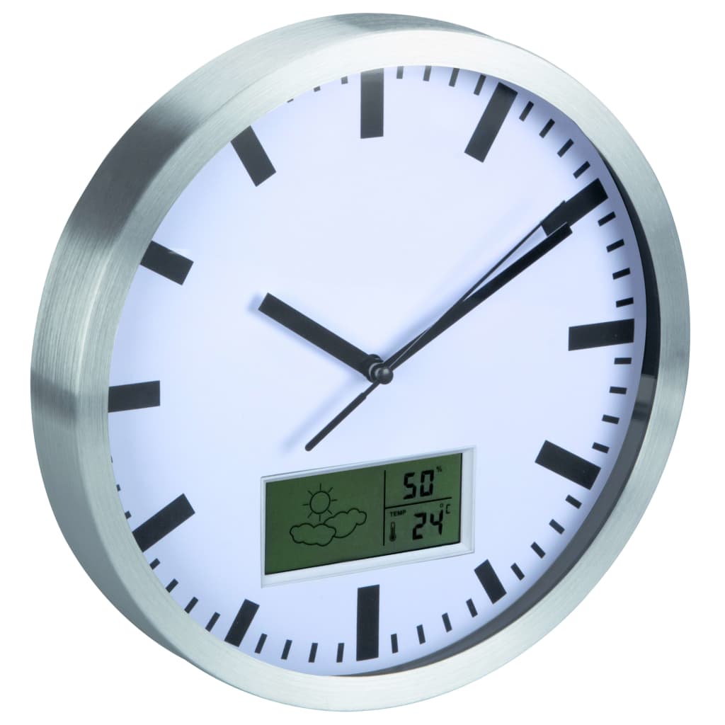 Perel Wall Clock 25 cm White and Sliver