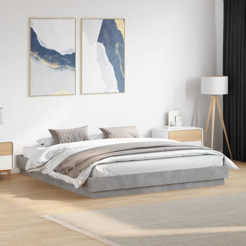vidaXL Bed Frame with LED Lights Concrete Grey 180x200 cm Super King