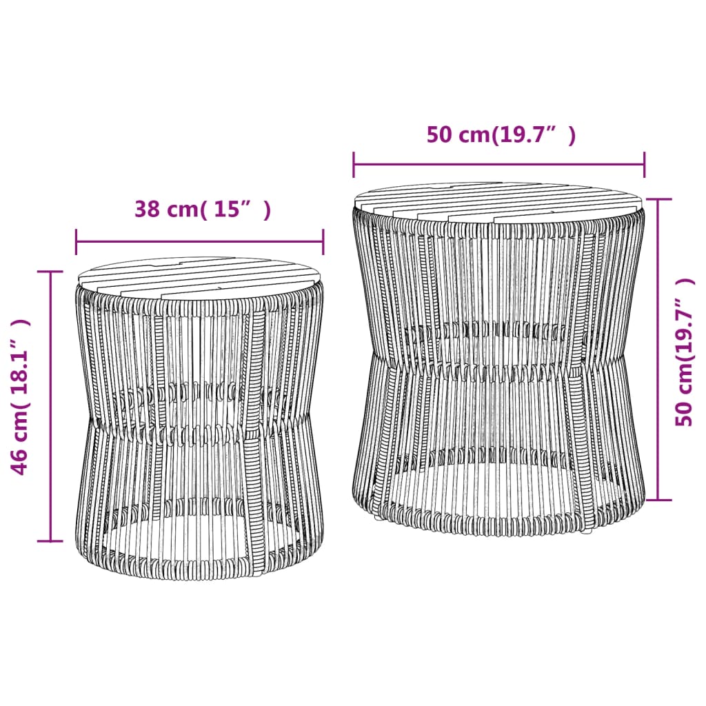 vidaXL Garden Side Tables 2 pcs with Wooden Top Grey Poly Rattan