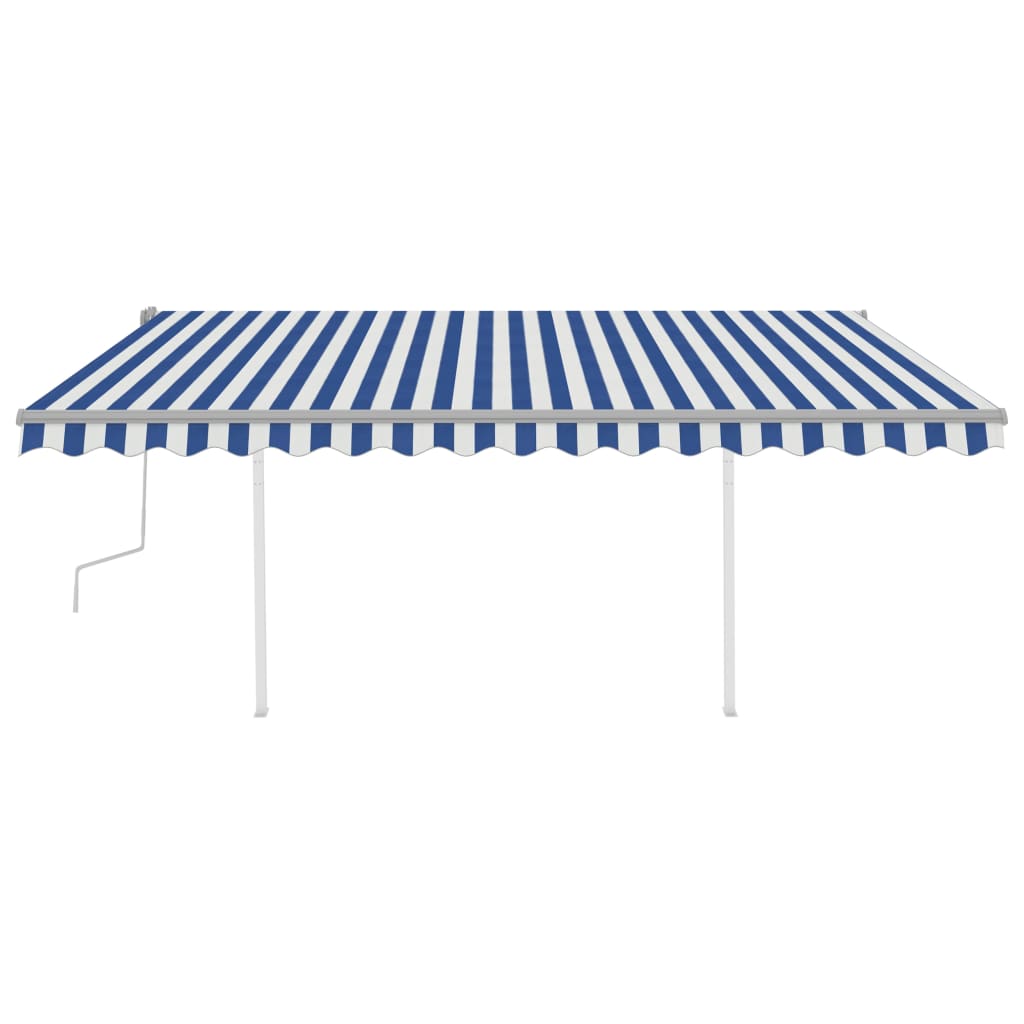 vidaXL Manual Retractable Awning with Posts 4.5x3.5 m Blue and White