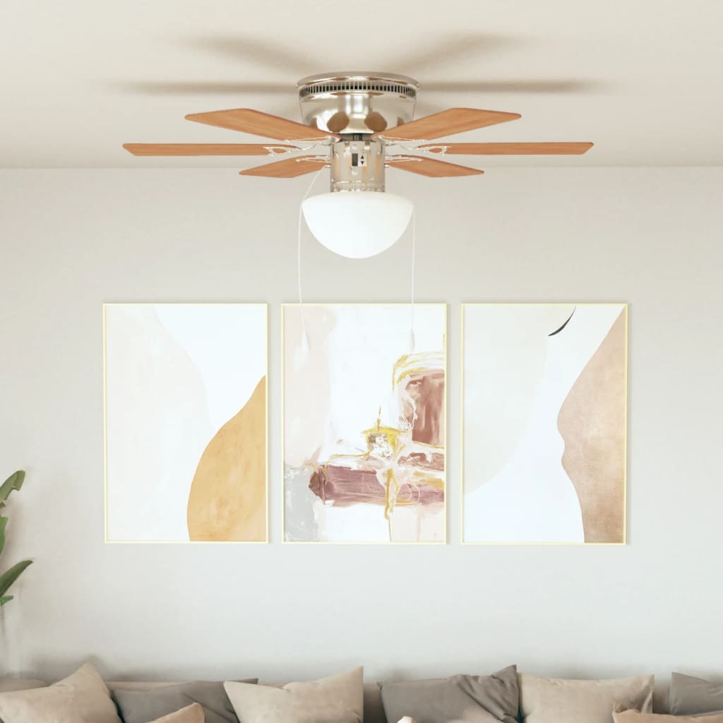 vidaXL Ornate Ceiling Fan with Light 82 cm Light Brown