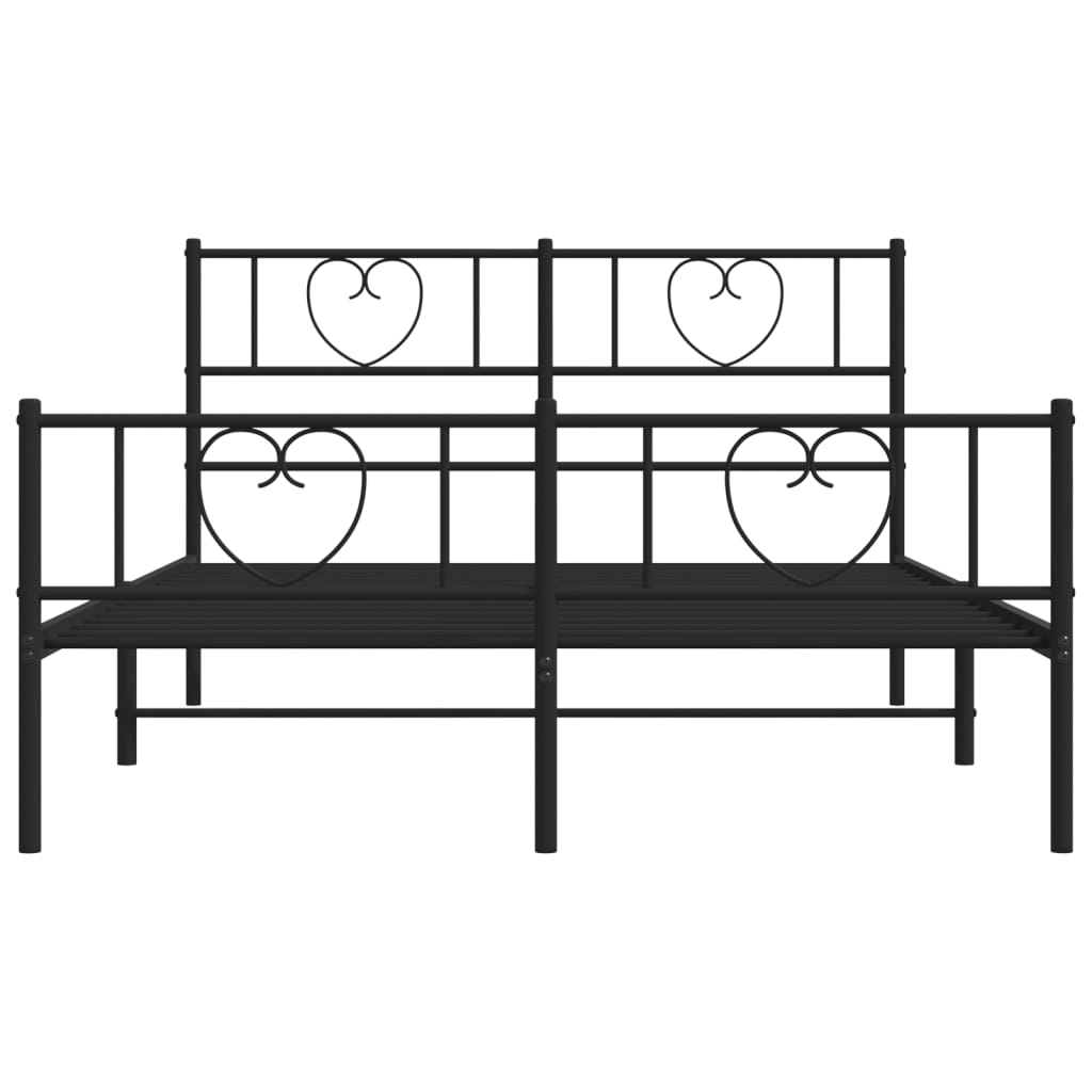 vidaXL Metal Bed Frame with Headboard and Footboard Black 150x200 cm King Size