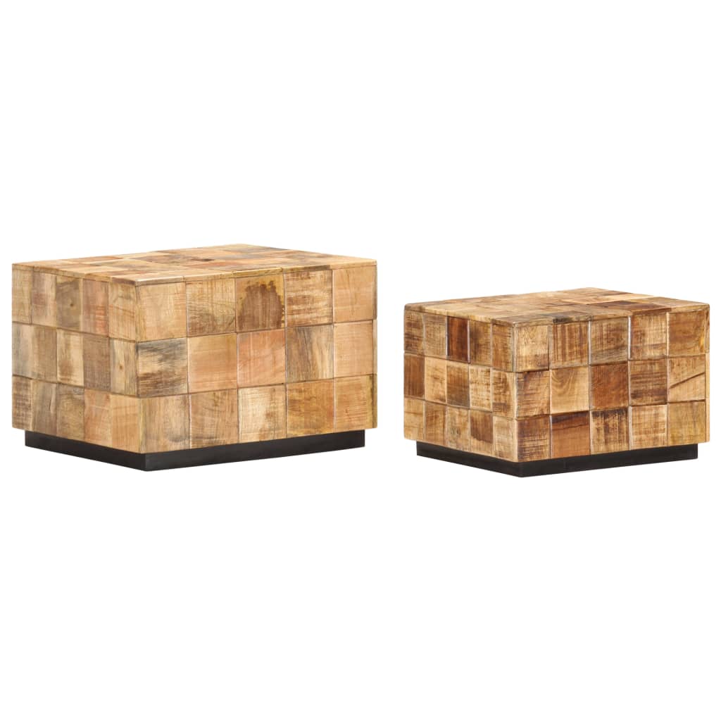 vidaXL Coffee Tables 2 pcs with Block Design Rough Mango Wood
