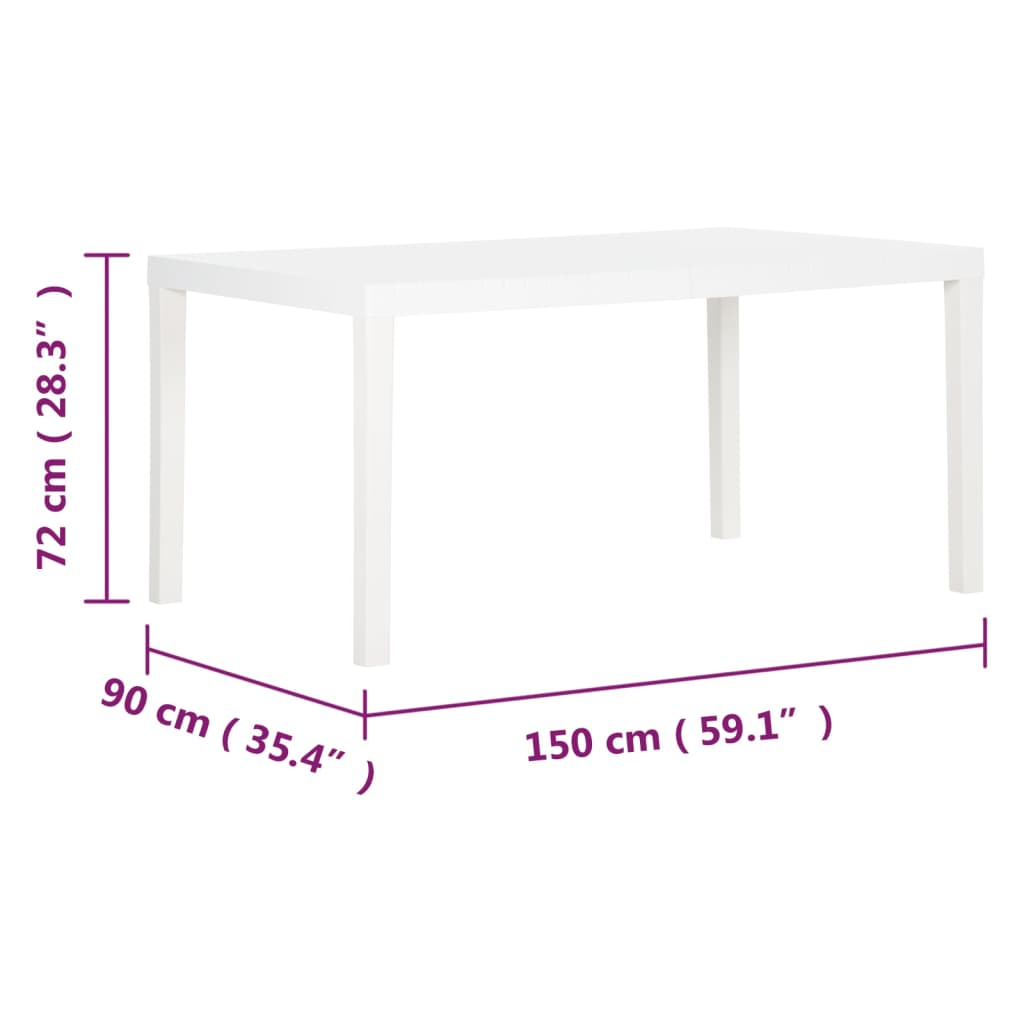 vidaXL Garden Table 150x90x72 cm PP White