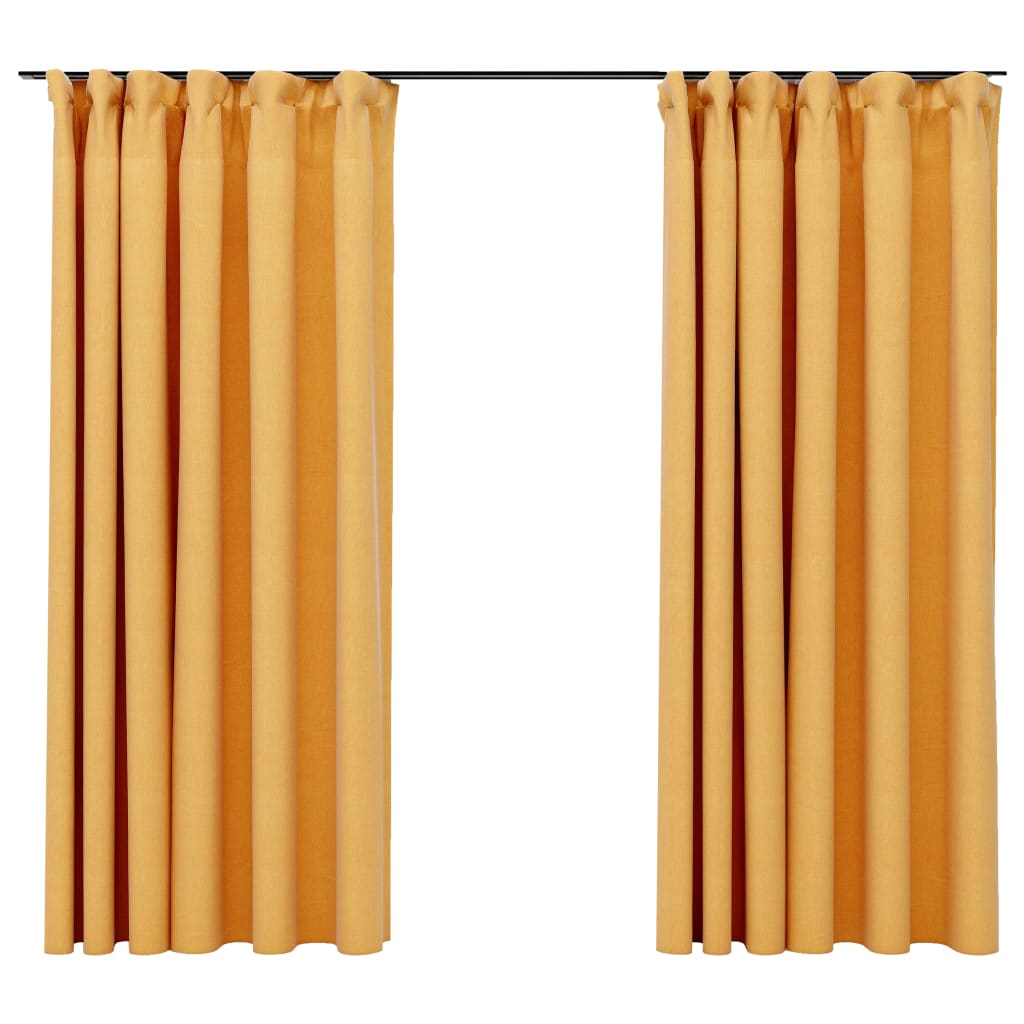 vidaXL Linen-Look Blackout Curtains with Hooks 2 pcs Yellow 140x175 cm