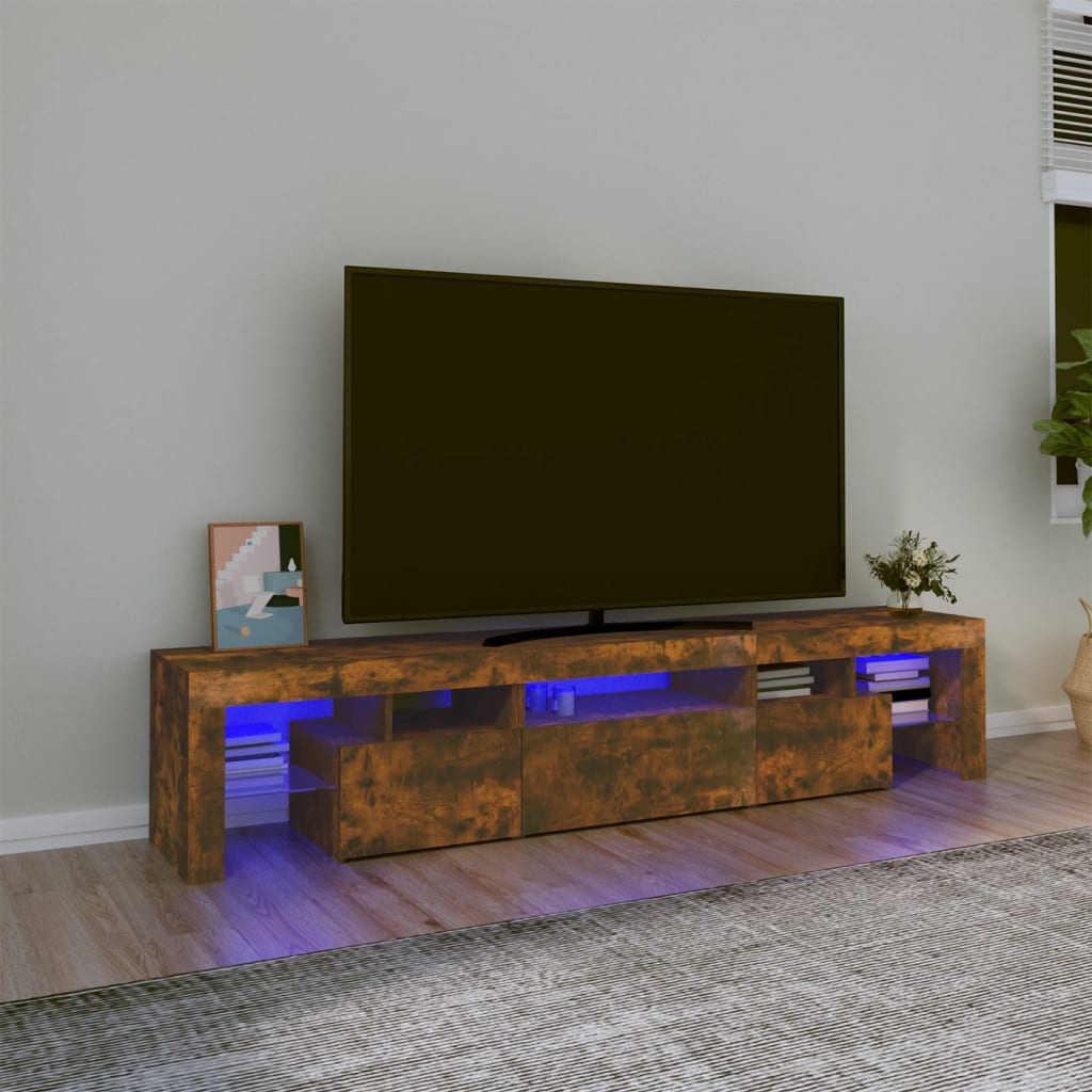 vidaXL TV Cabinet with LED Lights Smoked Oak 200x36.5x40 cm