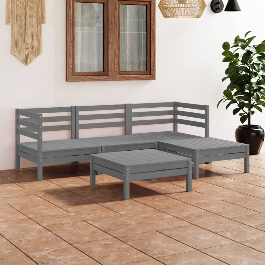 vidaXL 5 Piece Garden Lounge Set Solid Pinewood Grey