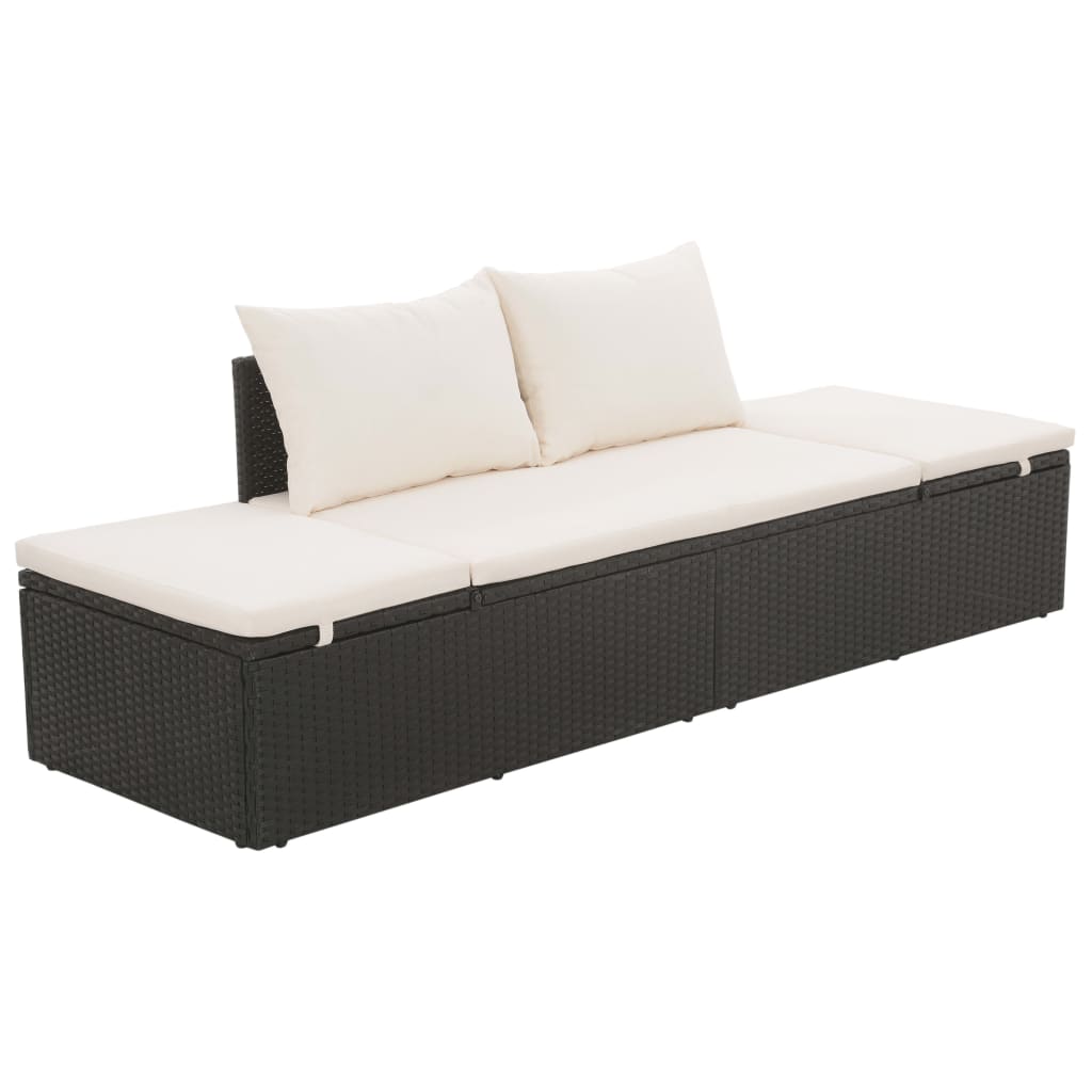 vidaXL Outdoor Lounge Bed with Cushion & Pillows Poly Rattan Black
