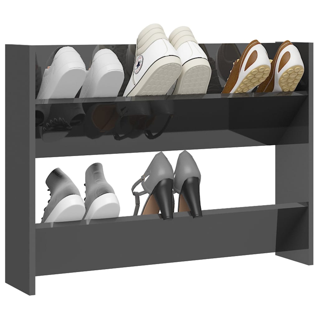 vidaXL Wall Shoe Cabinet High Gloss Grey 80x18x60 cm Engineered Wood