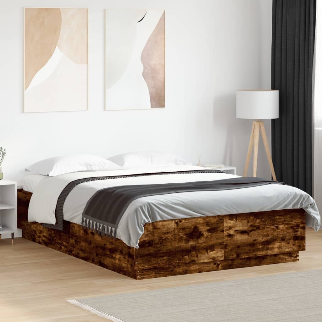 vidaXL Bed Frame Smoked Oak 150x200 cm King Size Engineered Wood
