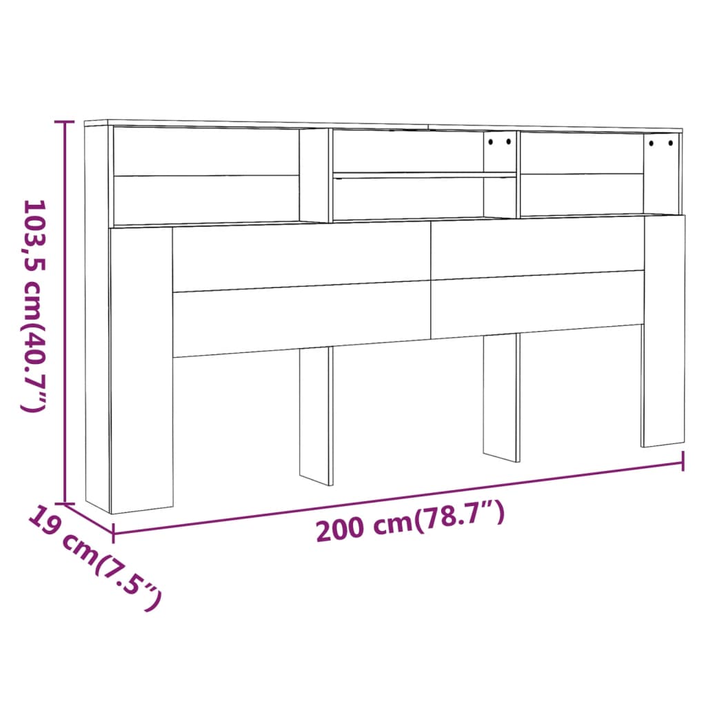vidaXL Headboard Cabinet Brown Oak 200x19x103.5 cm